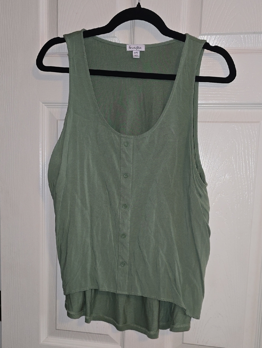 love, Fire Sage Green Button-Front Tank Top